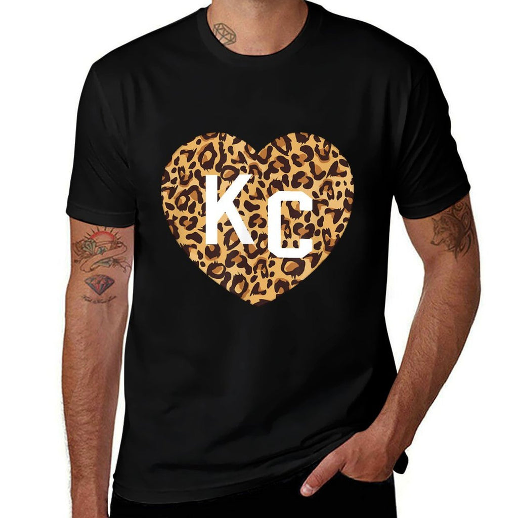Heart KC Cheetah Leopard Pattern Brown Yellow Spots Heart Kc  Cotton T-Shirt