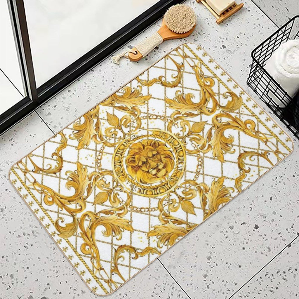Golden Lion And Damask Ornament.  Non-Slip Bath Mat