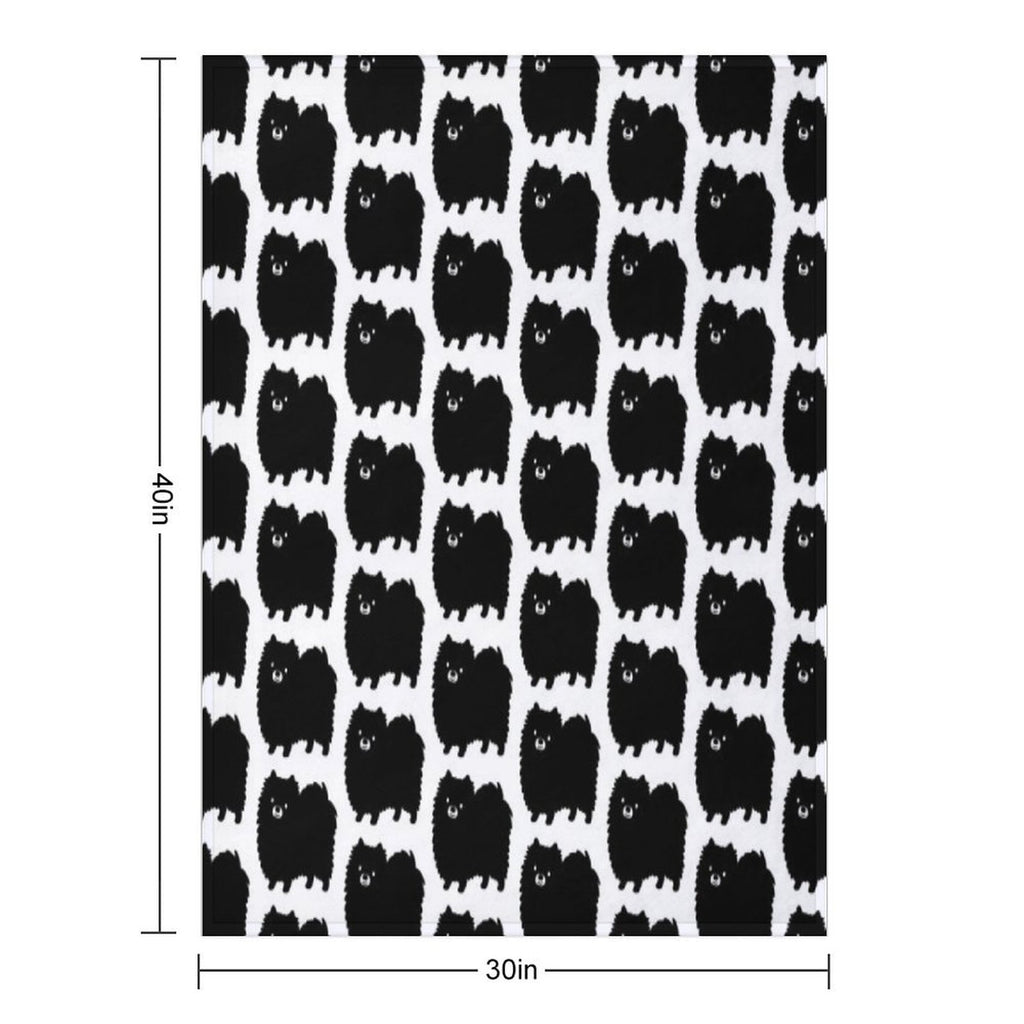 Cute Fluffy Black Pomeranian Cartoon Dog Comfort Throw Blanket