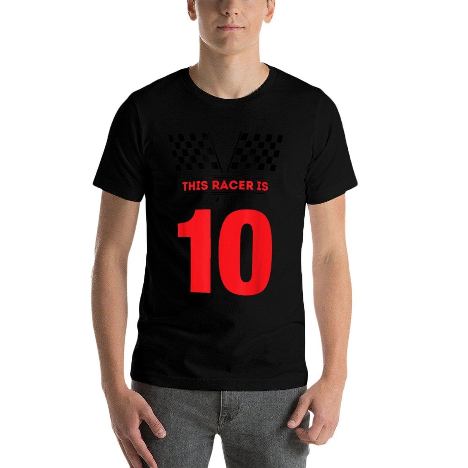 Kids 10th Birthday Racing Race Car - 10 Year Old Boys  Fade-proof Color T-Shirt