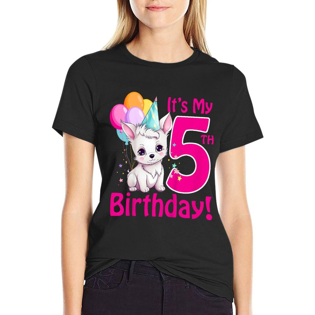 Kids It's My 5th Birthday Dog Lover Theme 5 Years Old Puppy Girl  Fade-proof Color T-Shirt