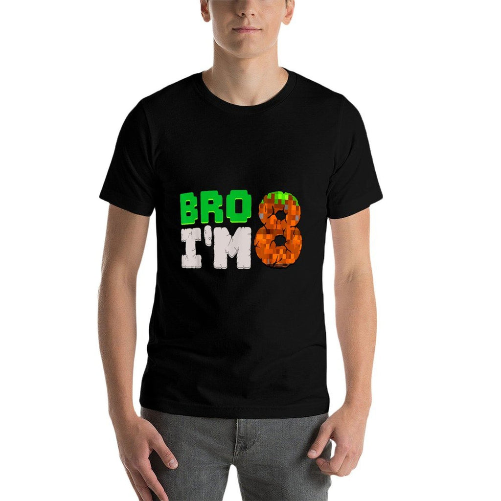 Birthday Boy 8th Birthday 8 Year Old Game Pixel Number  Ribbed Collar T-Shirt