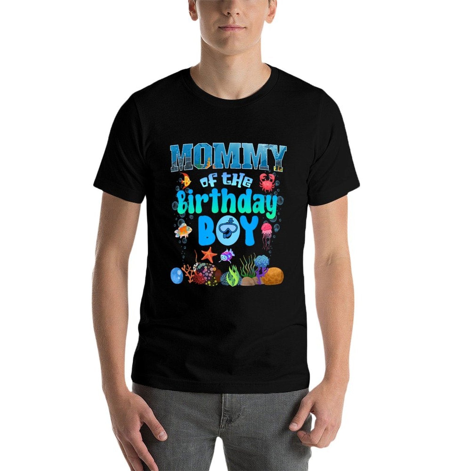 Mommy Of The Birthday Boy Aquarium Sea Animals Matching  Slim-fit Cut T-Shirt
