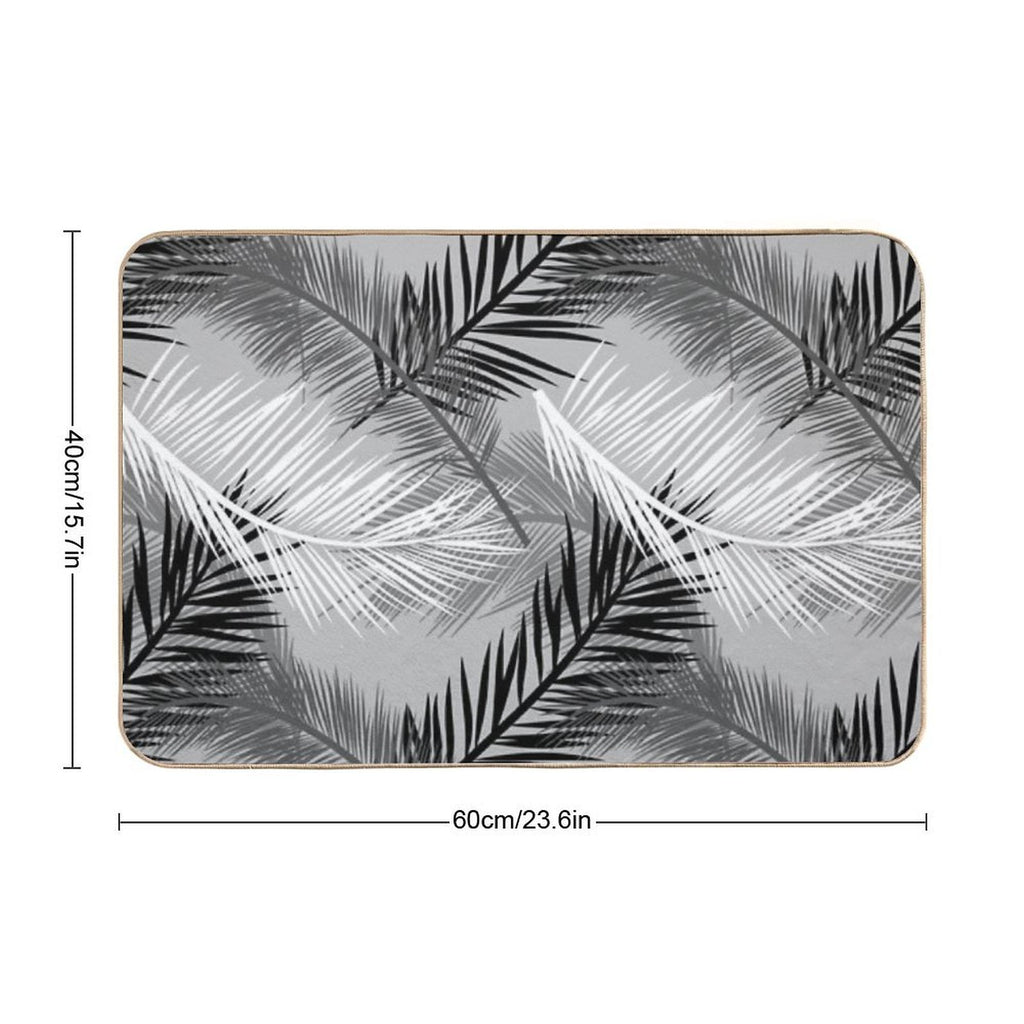 Palm Leaf Print, Gray, Black And White  Fade-Resistant Bath Mat