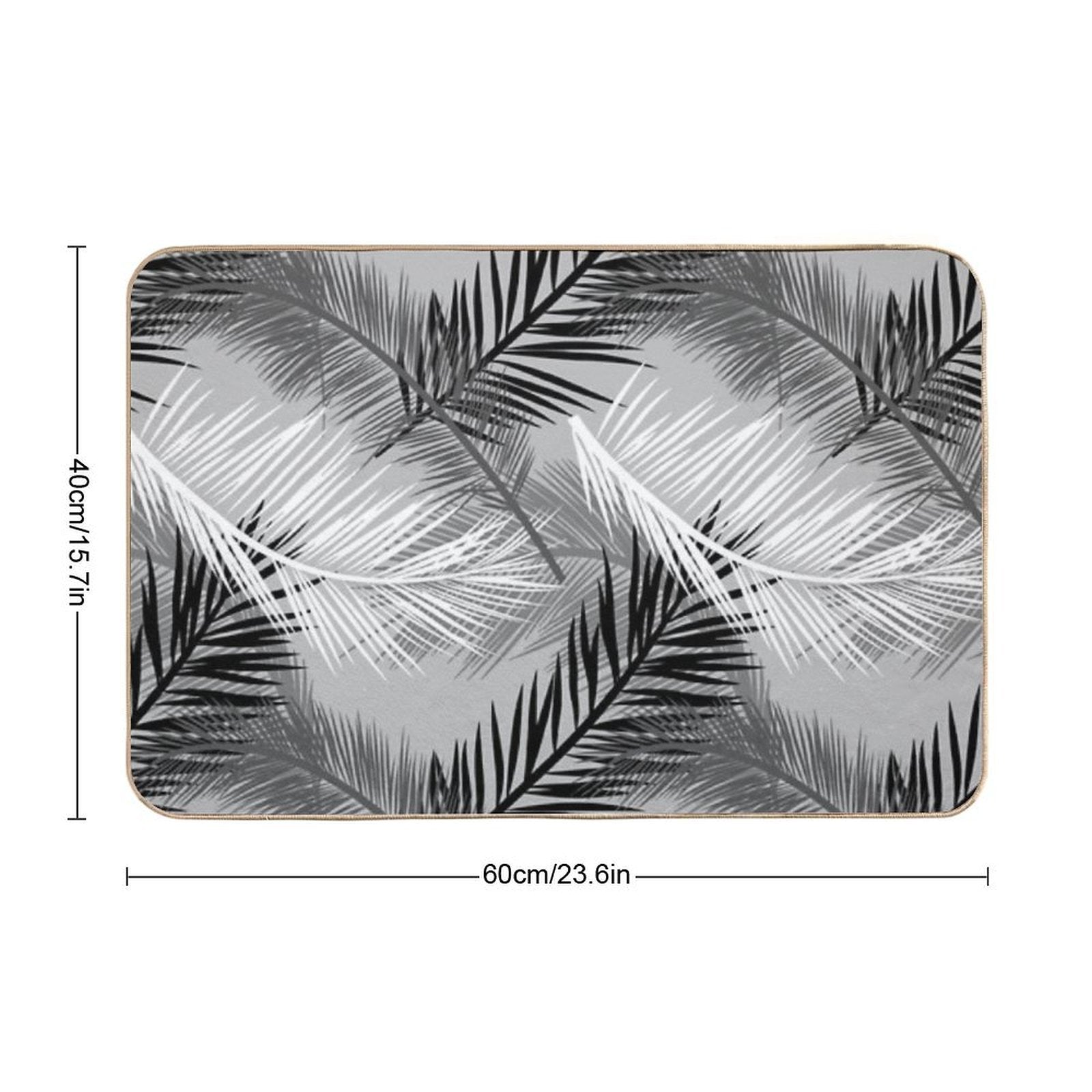 Palm Leaf Print, Gray, Black And White  Fade-Resistant Bath Mat
