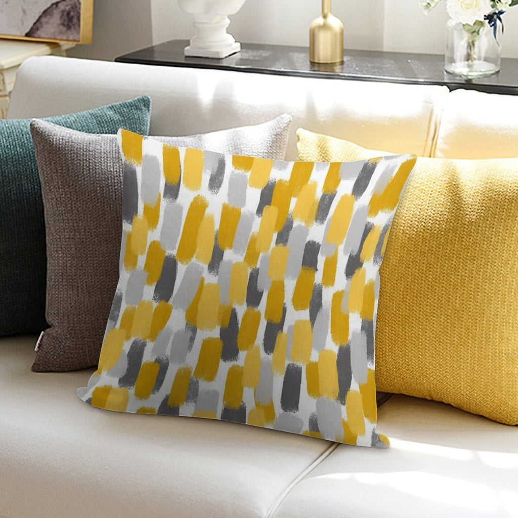 Grey And Mustard Yellow Paint Brush Effect Soft Washable Throw Pillow