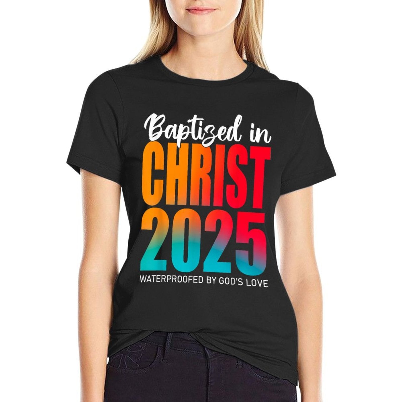 Baptized In Christ 2025 Celebration Faith Design Unisex-Kids Christian Baptism Black Small Modern Crew Neck Cotton 80 Polyester  Affordable Price T-Shirt