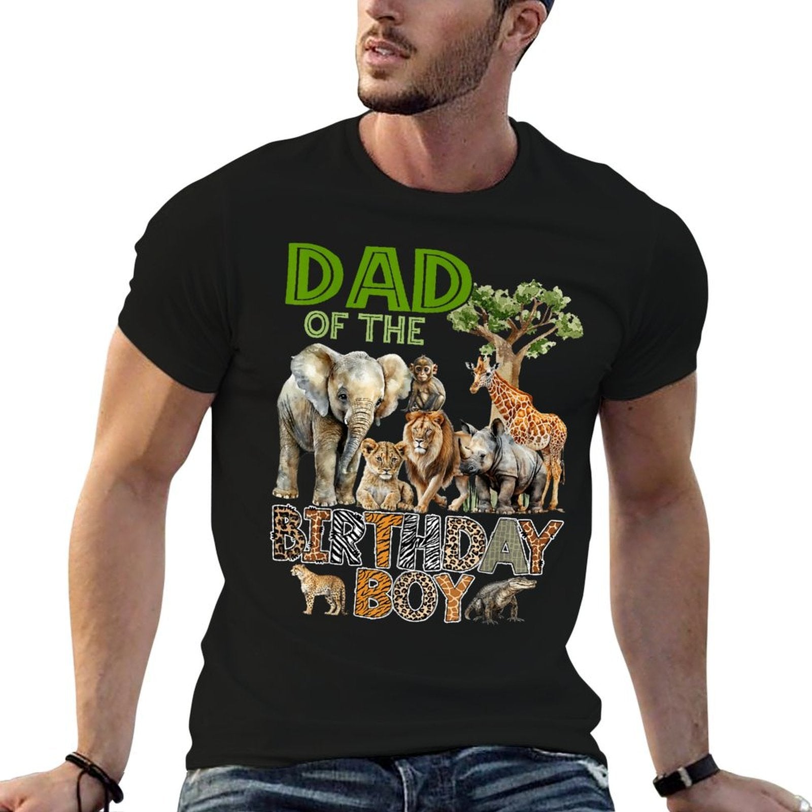 Dad of The Birthday Boy Safari Zoo Animals Family Bday Party  Stretchy T-Shirt