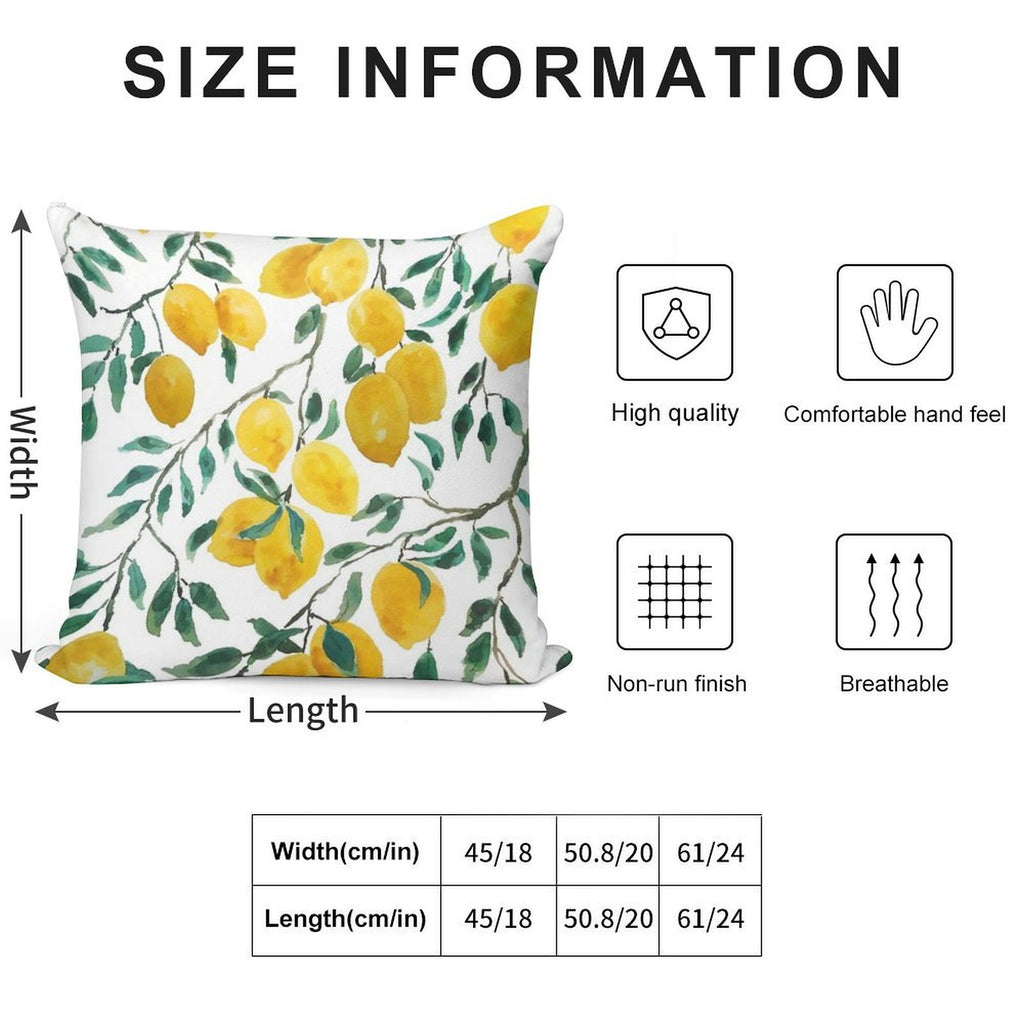 Hand Painted Watercolor Yellow Lemon Pattern Soft Decorative Cover Throw Pillow