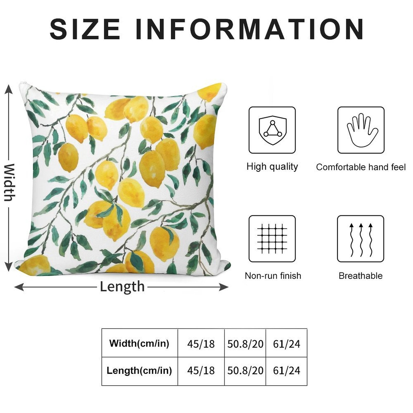 Hand Painted Watercolor Yellow Lemon Pattern Soft Decorative Cover Throw Pillow