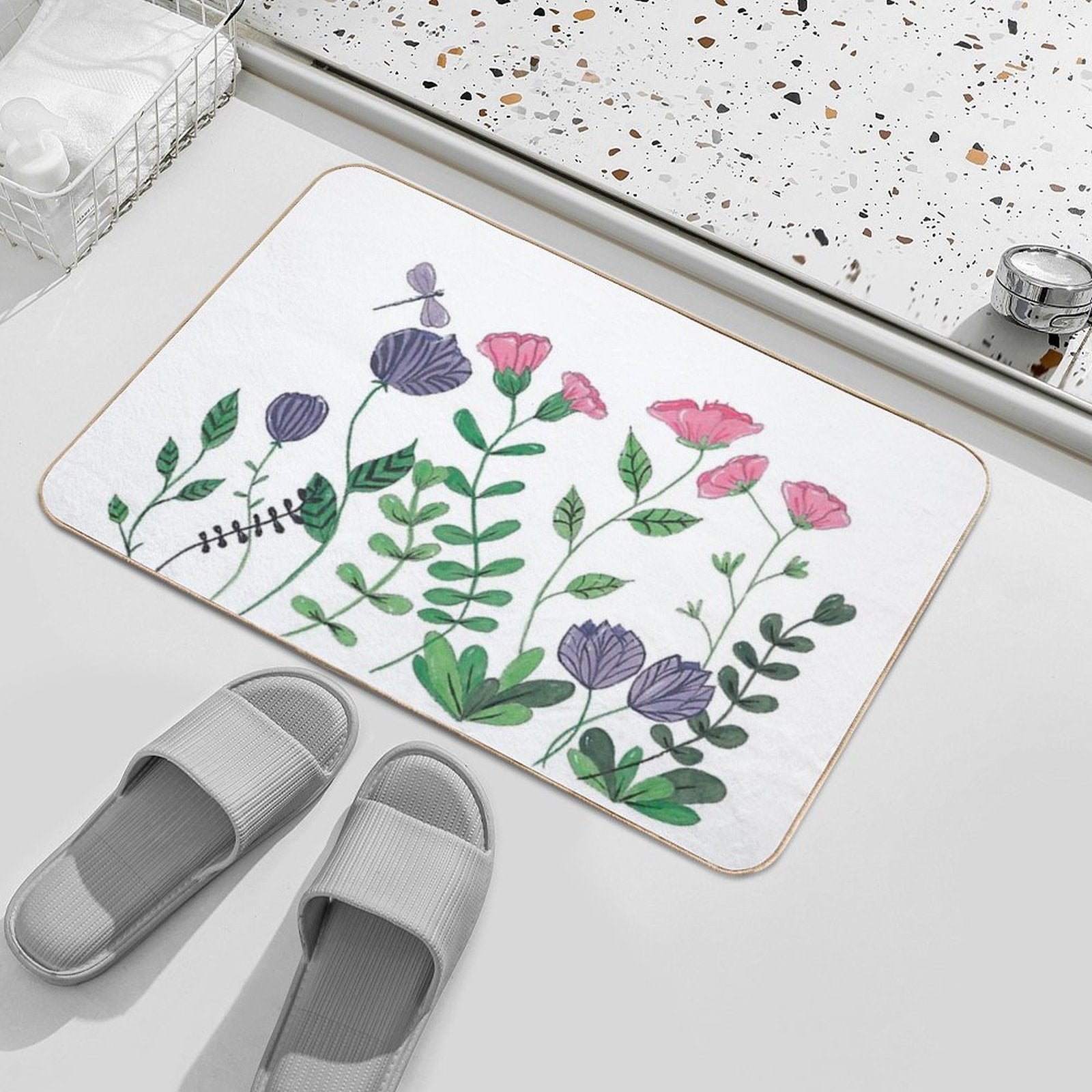 White Whimsy Garden  High-Traffic Bath Mat