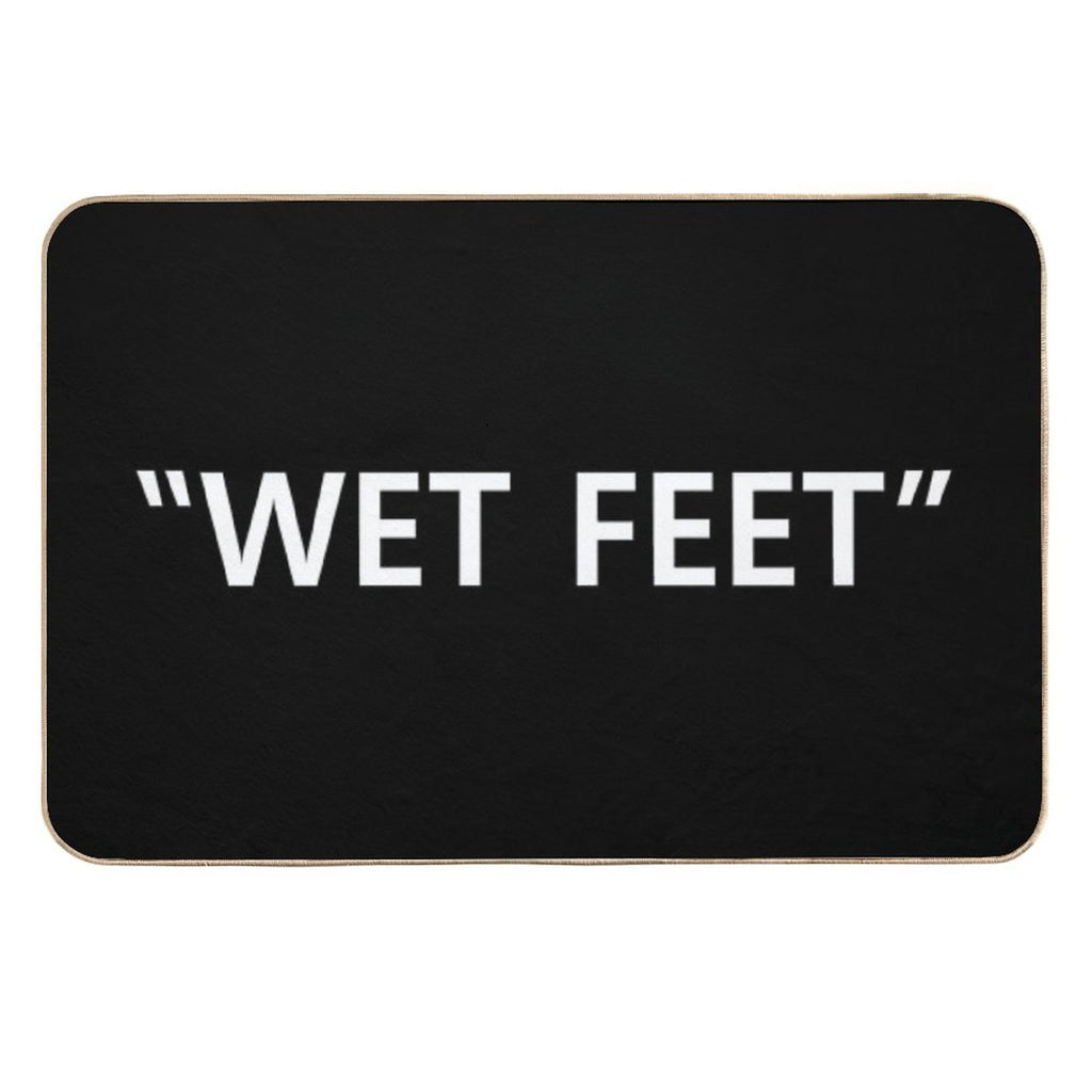 Wet Feet White on Black  Easy To Clean Bath Mat