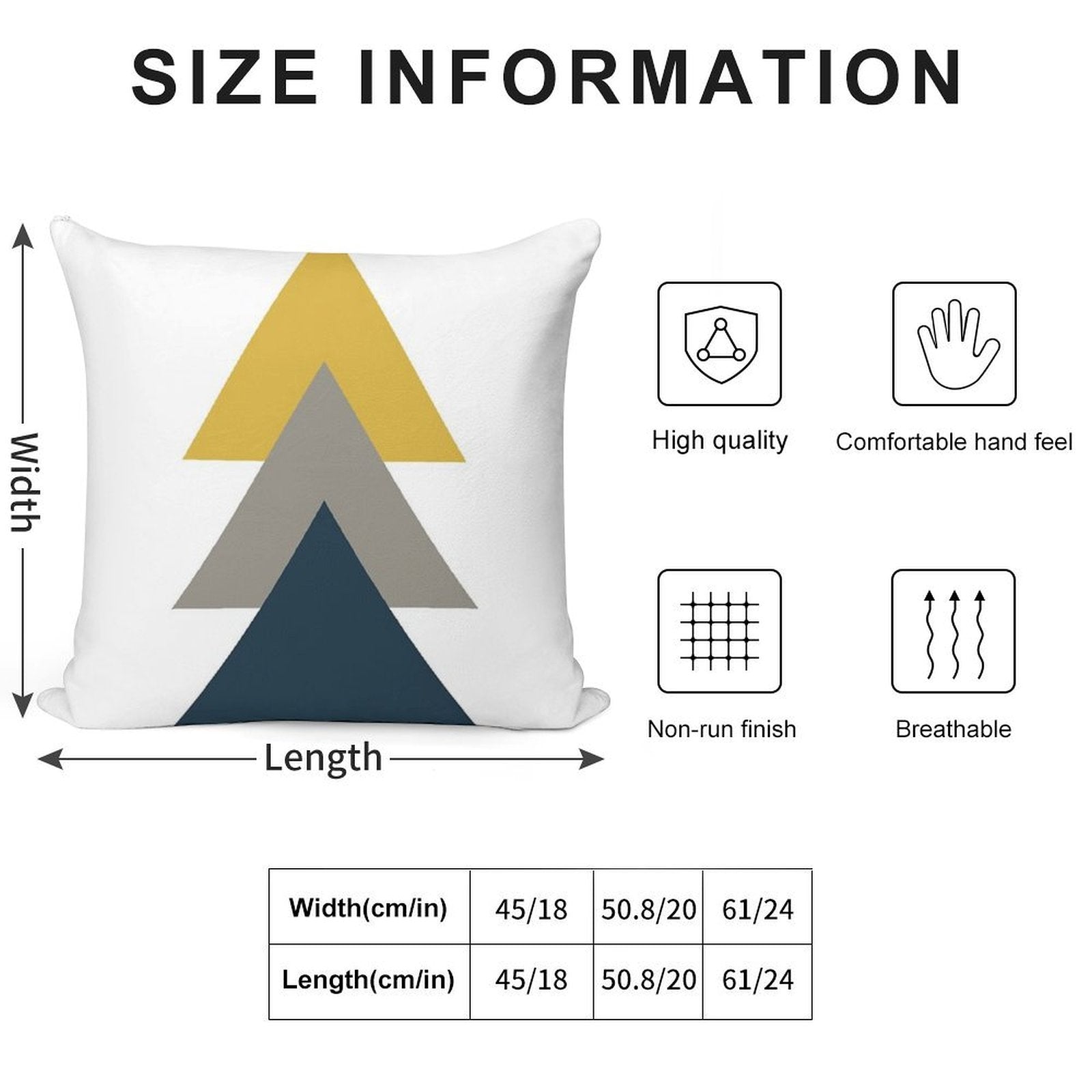 Triangle Trio. Minimalist Geometric in Light Mustard Yellow, White, Grey, And Navy Blue Soft Shrink-Resistant Throw Pillow