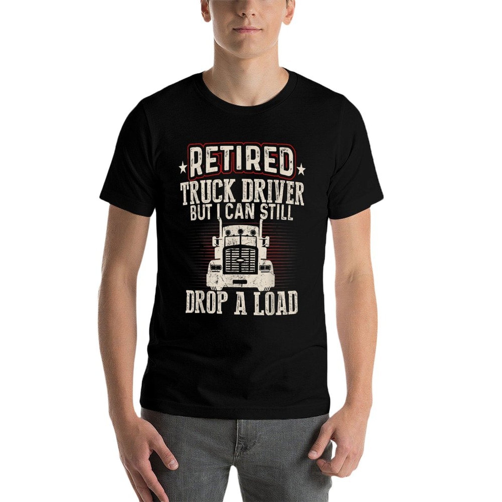 Mens Retired Truck Driver Drop A Load Trucker Retirement Gift  Ribbed Collar T-Shirt
