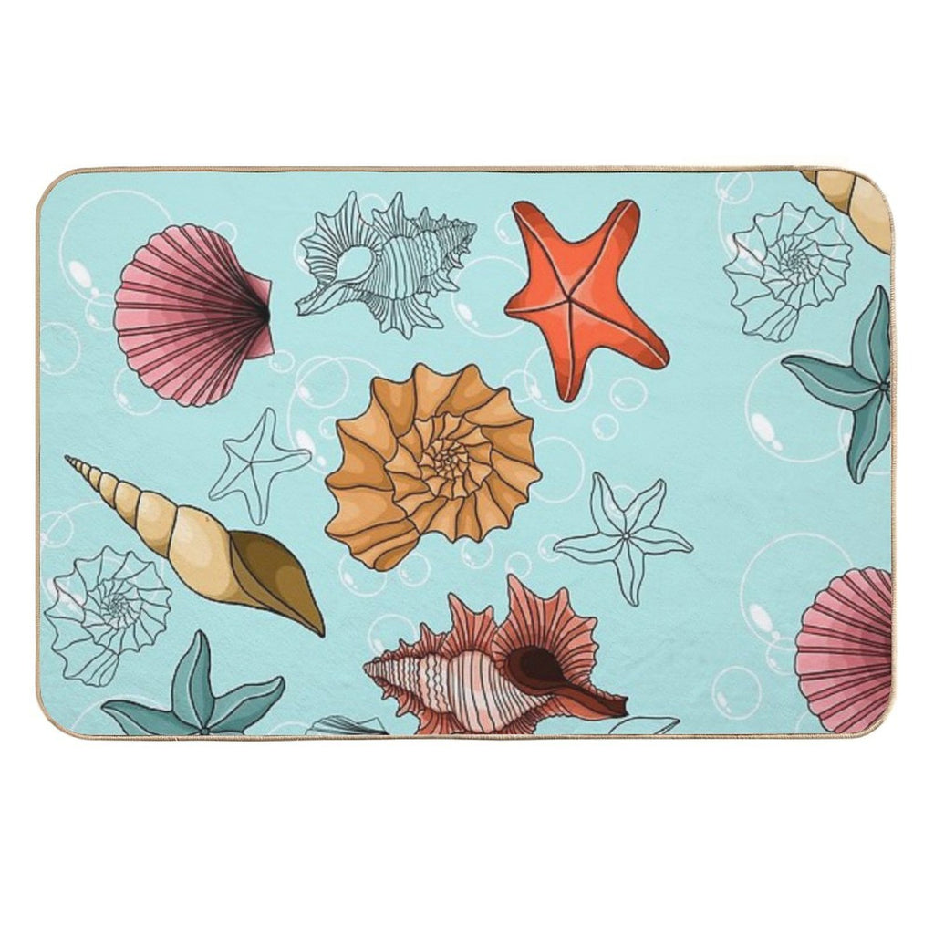 Marine Theme, Sea, Background, Beach, Summer, Ornament, Underwater, Starfish, Shells  Stain-Proof Bath Mat