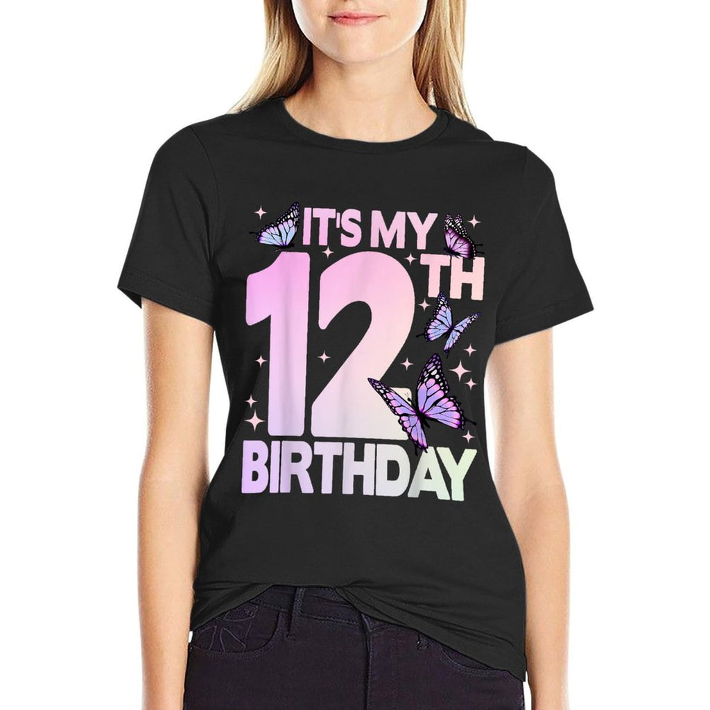 12th Birthday, Girl 12 Years, Butterflies And Number 12  Breathable T-Shirt