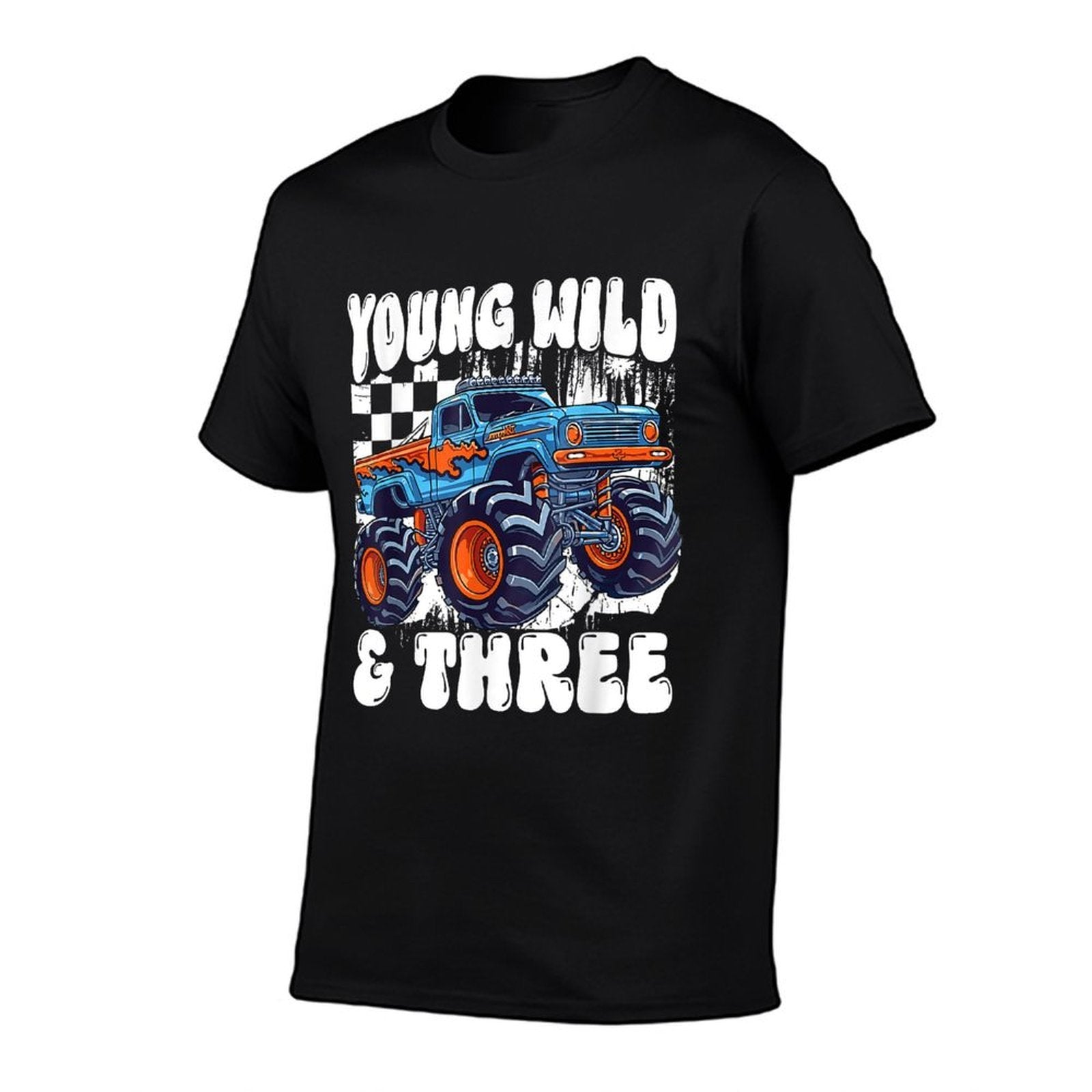 3rd Birthday Monster Truck Young Wild And Three 3 Year Old  Cotton T-Shirt