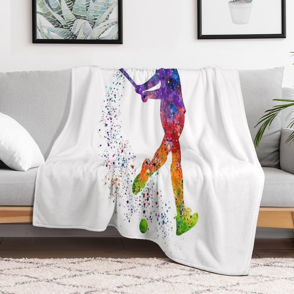 Field Hockey Girl Watercolor Silhouette Lightweight Throw Blanket