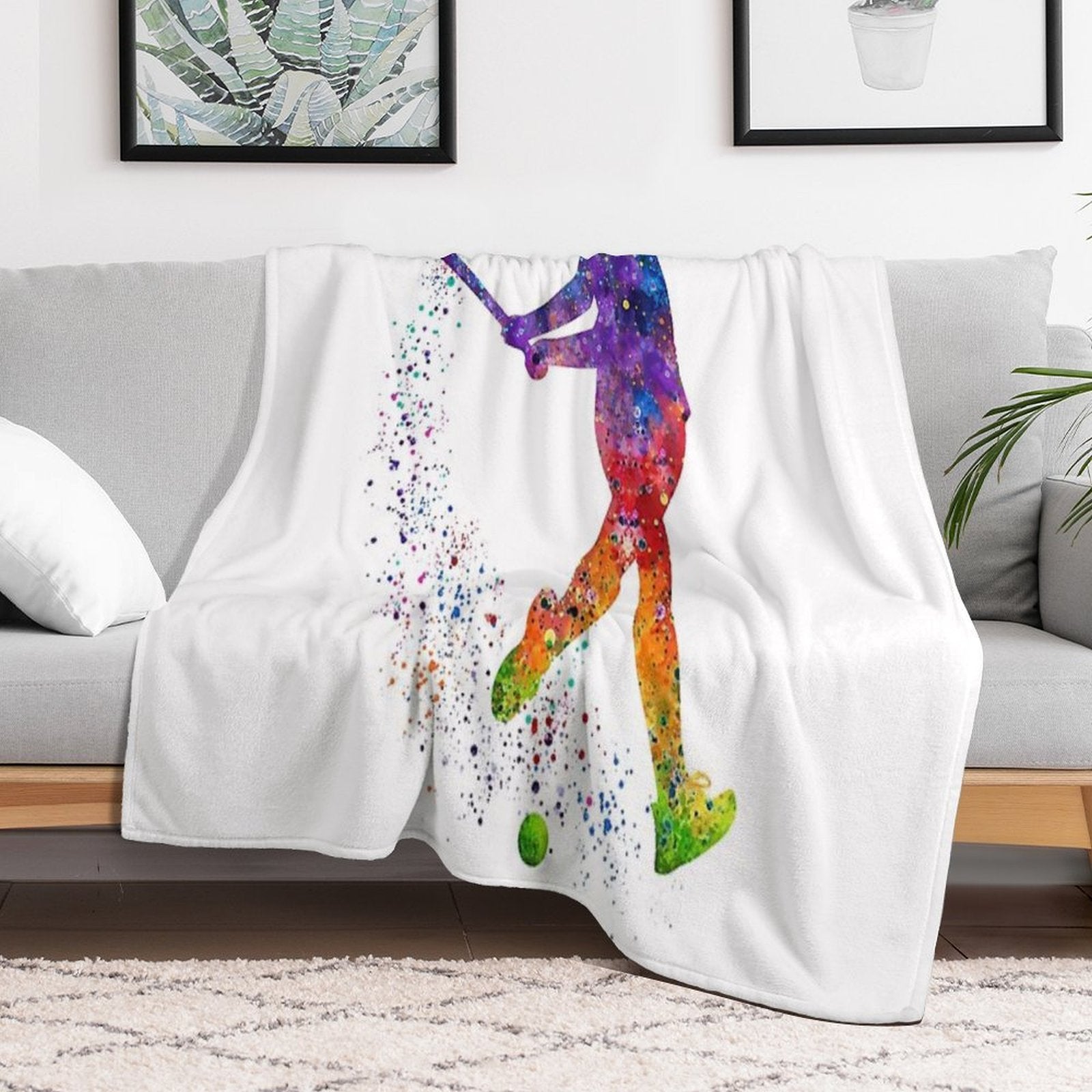 Field Hockey Girl Watercolor Silhouette Lightweight Throw Blanket