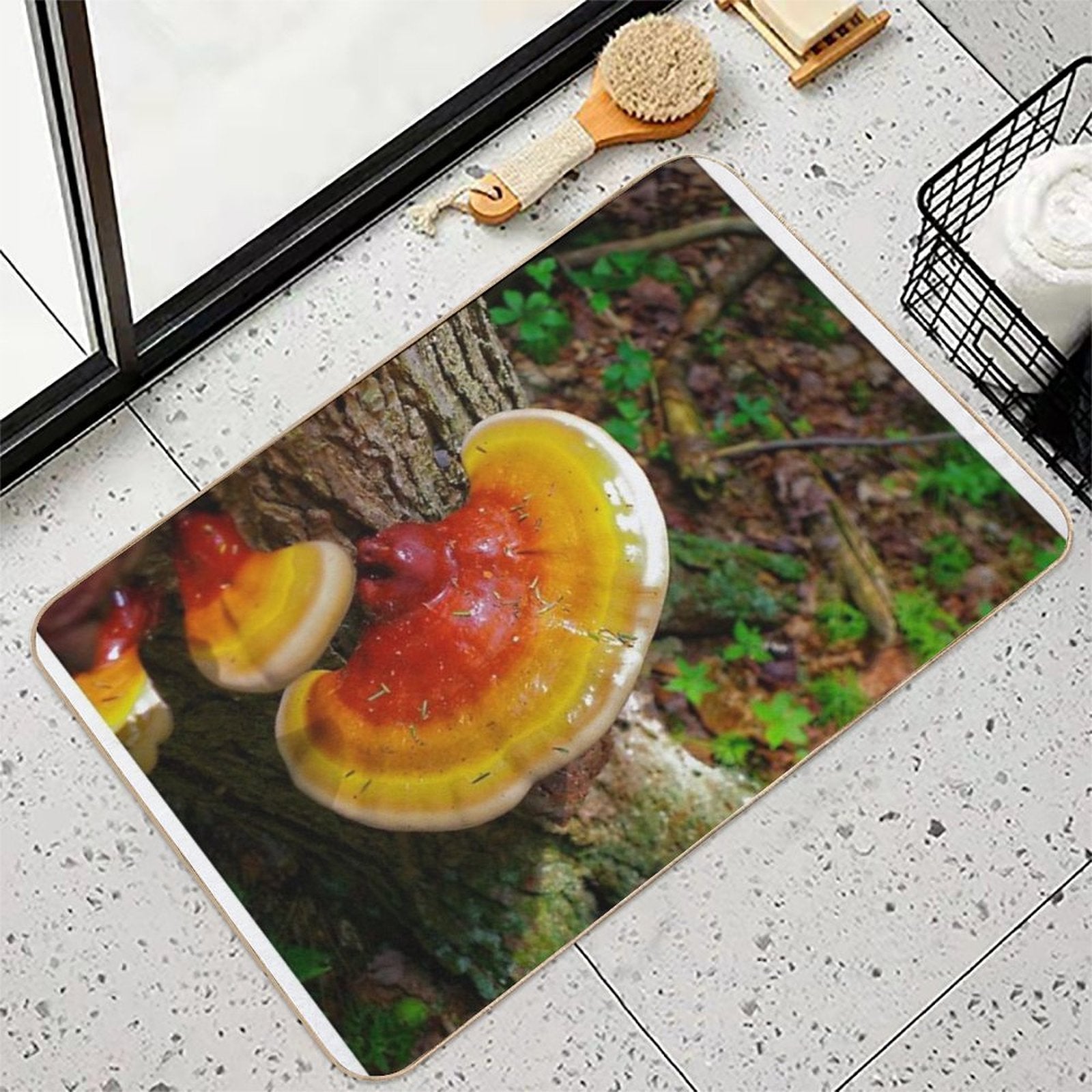Wild Orange Mushroom in The Forest Nature Tree Print  Toxin-Free Bath Mat