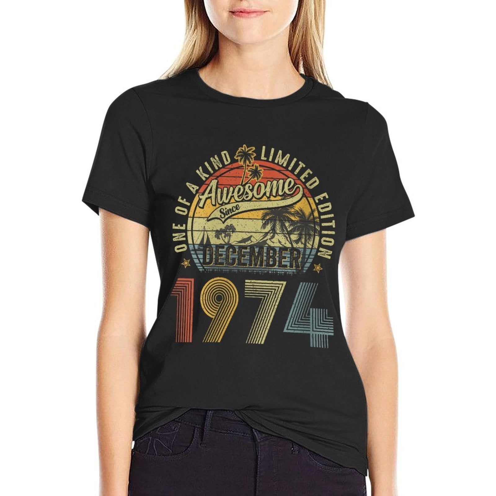 Womens Awesome Since December 1974 Vintage Men Women 50th Birthday  Heathered Texture T-Shirt