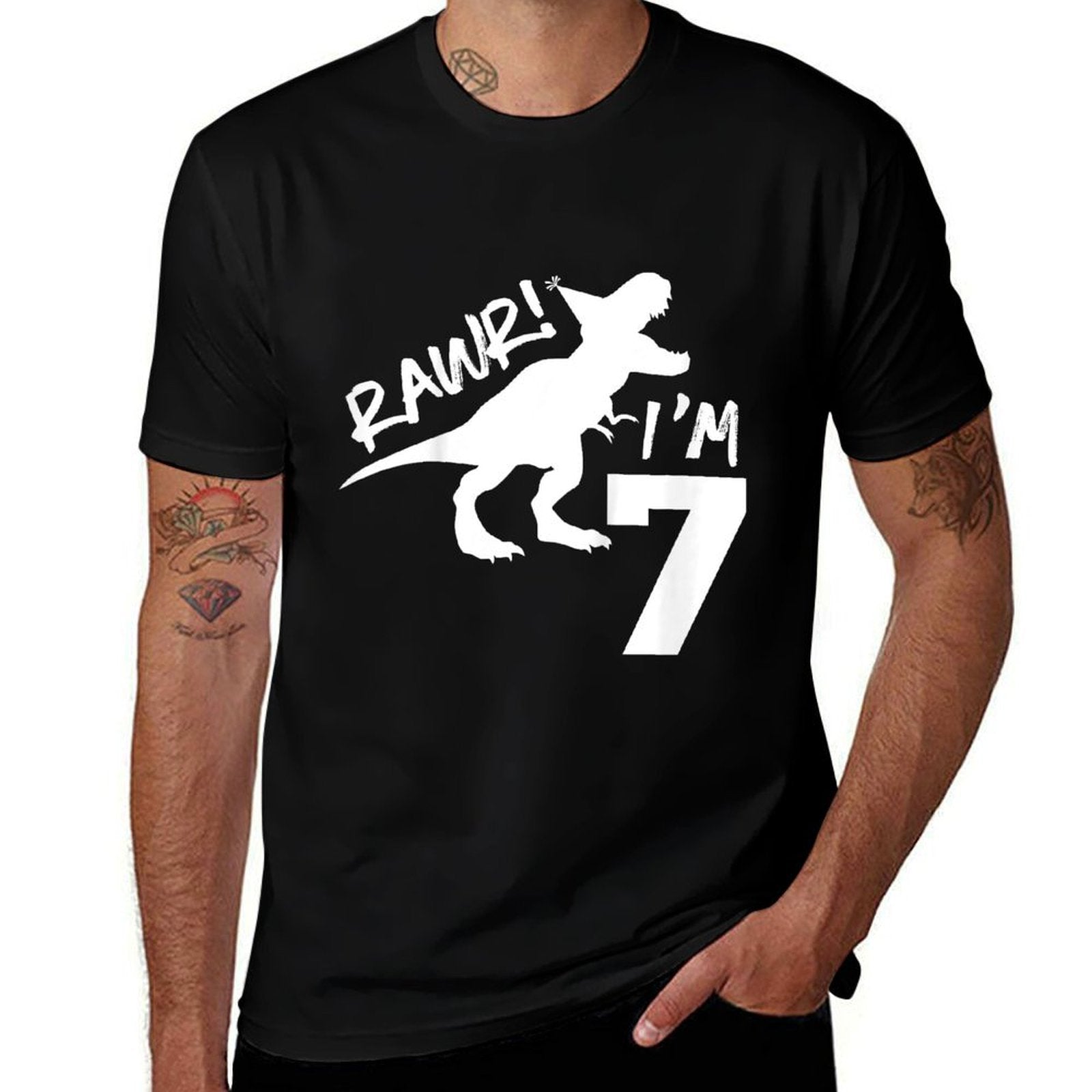 Kids Rawr I'm 7 Dinosaur Seventh Birthday Boy 7th Roar Year Old  Affordable Price T-Shirt