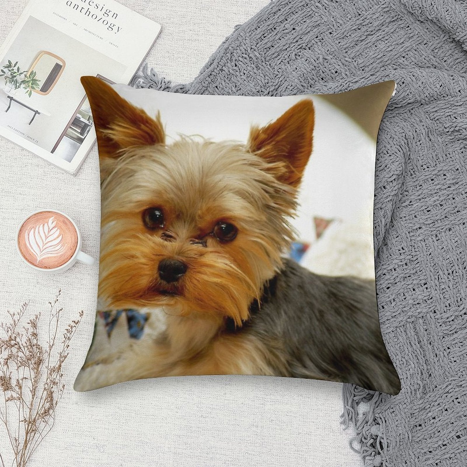 Yorkie in Bed Soft Multiple Sizes Throw Pillow