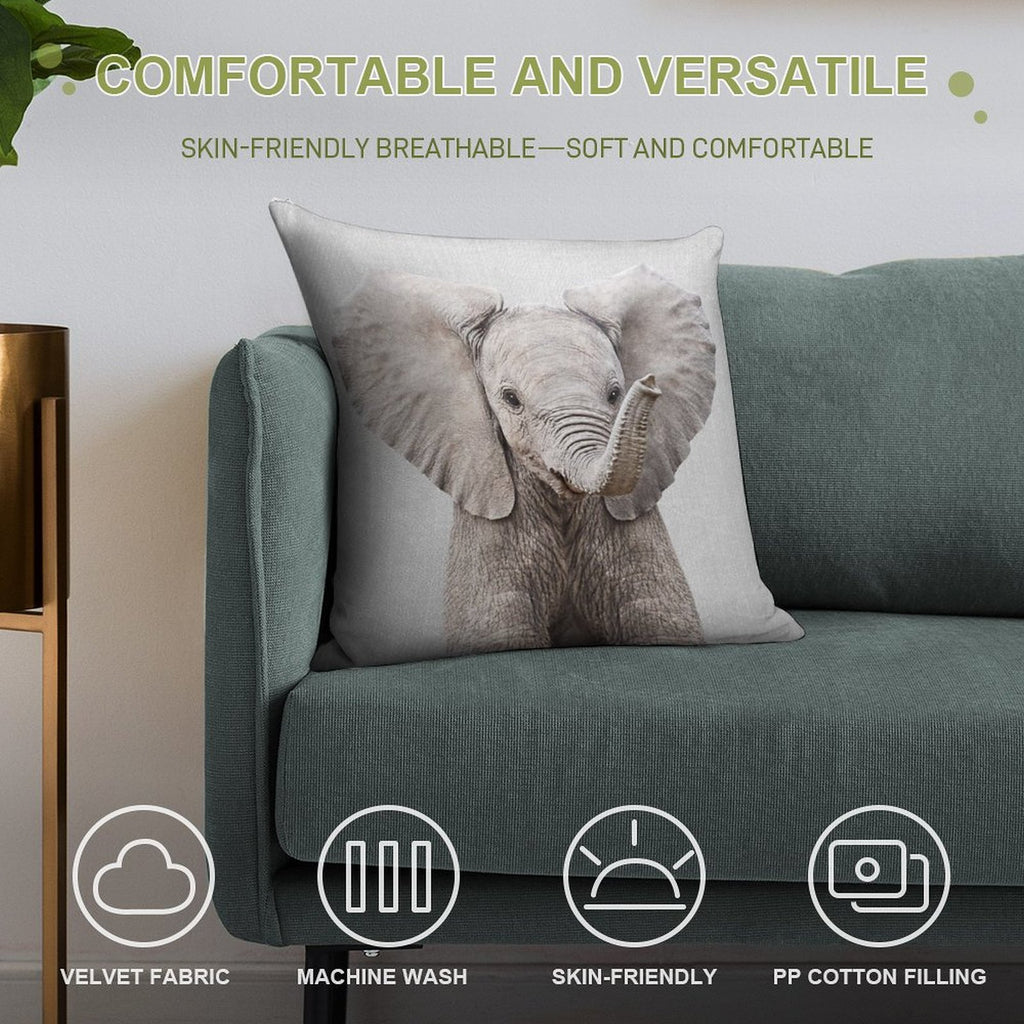 Baby Elephant - Colorful Soft Gift Ready Throw Pillow