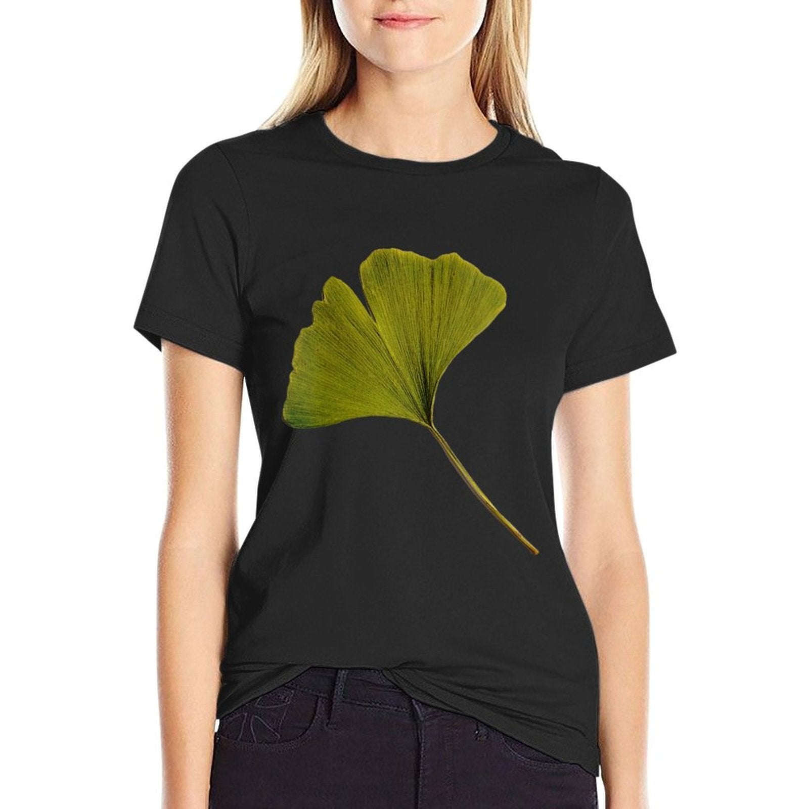 Womens Ginkgo Art Ginkgo Biloba Leaf Ginkgo  Graphic-printed T-Shirt