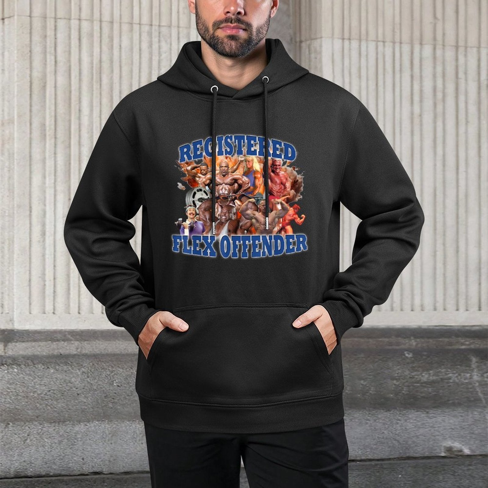 Denchs Mens Modern Humorous Party Style Black Flex Offender Casual Wear Hoodie
