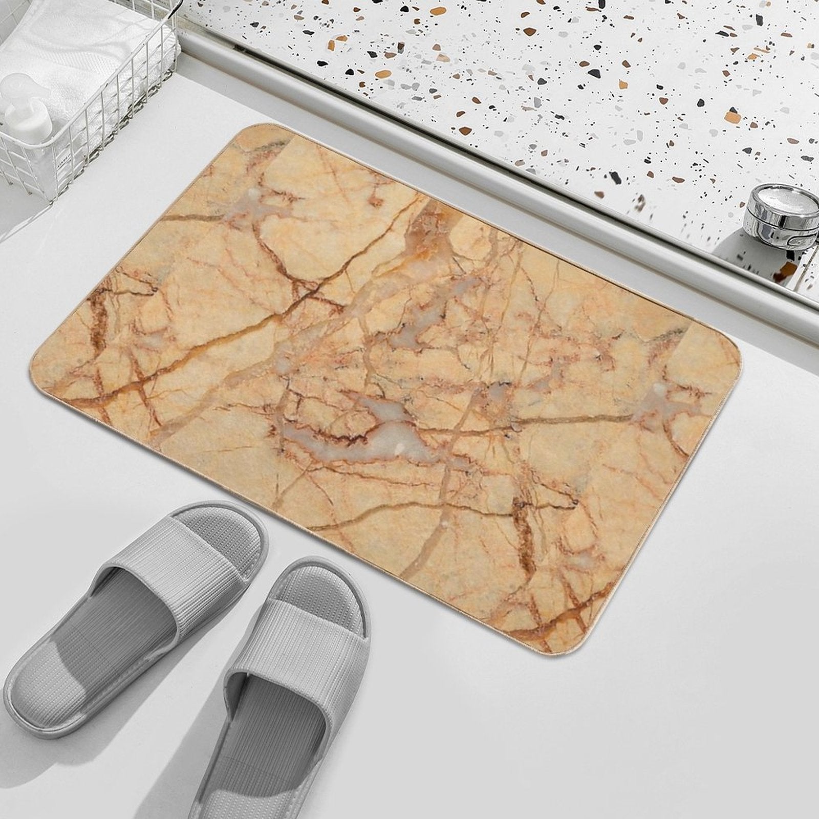 Beige Brown Marble Pattern  Odorless Bath Mat