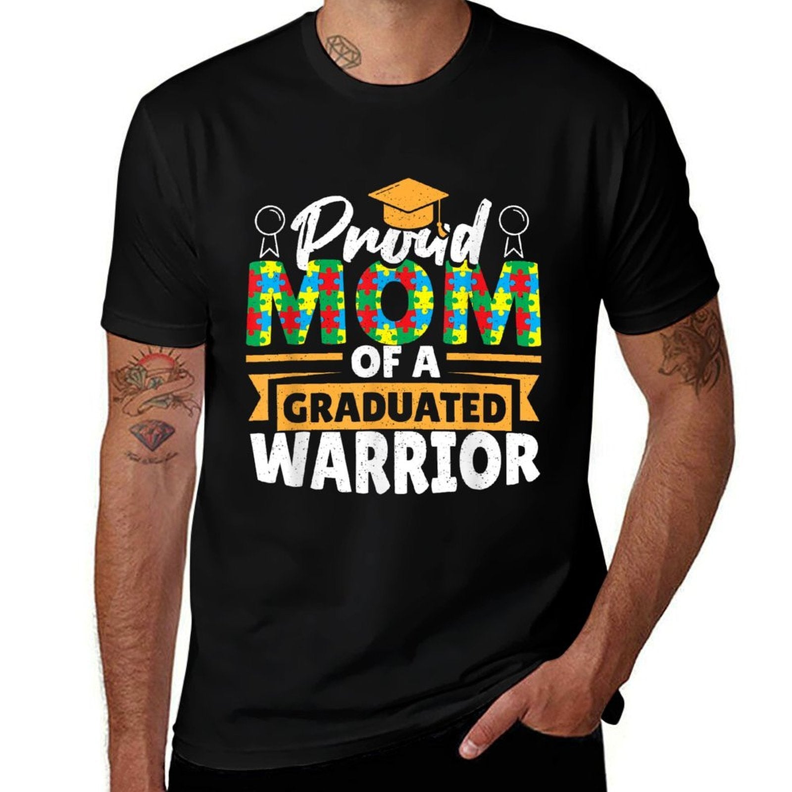 Proud Mom Of A Graduated Warrior Autism Awareness Graduation  Breathable T-Shirt
