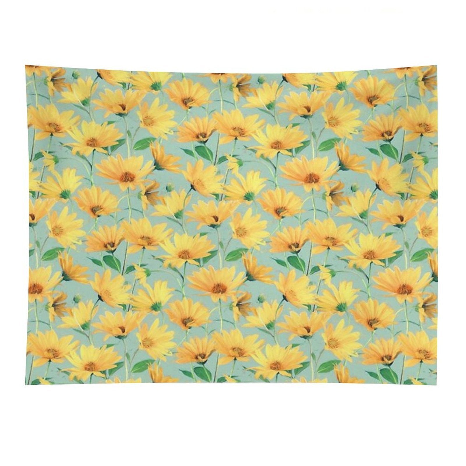 Painted Golden Yellow Daisies on Soft Sage Green Tapestry