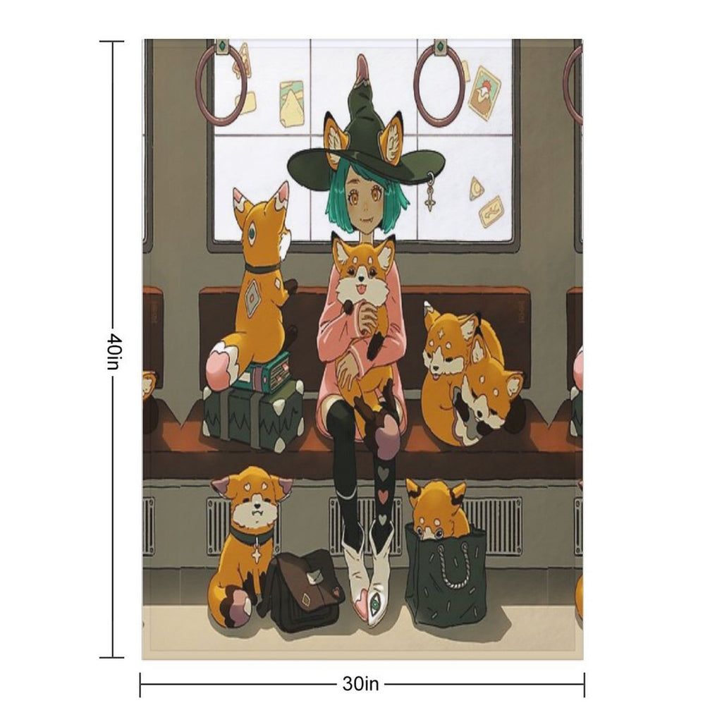 Witch And The Magic Foxes Wrinkle-free Throw Blanket