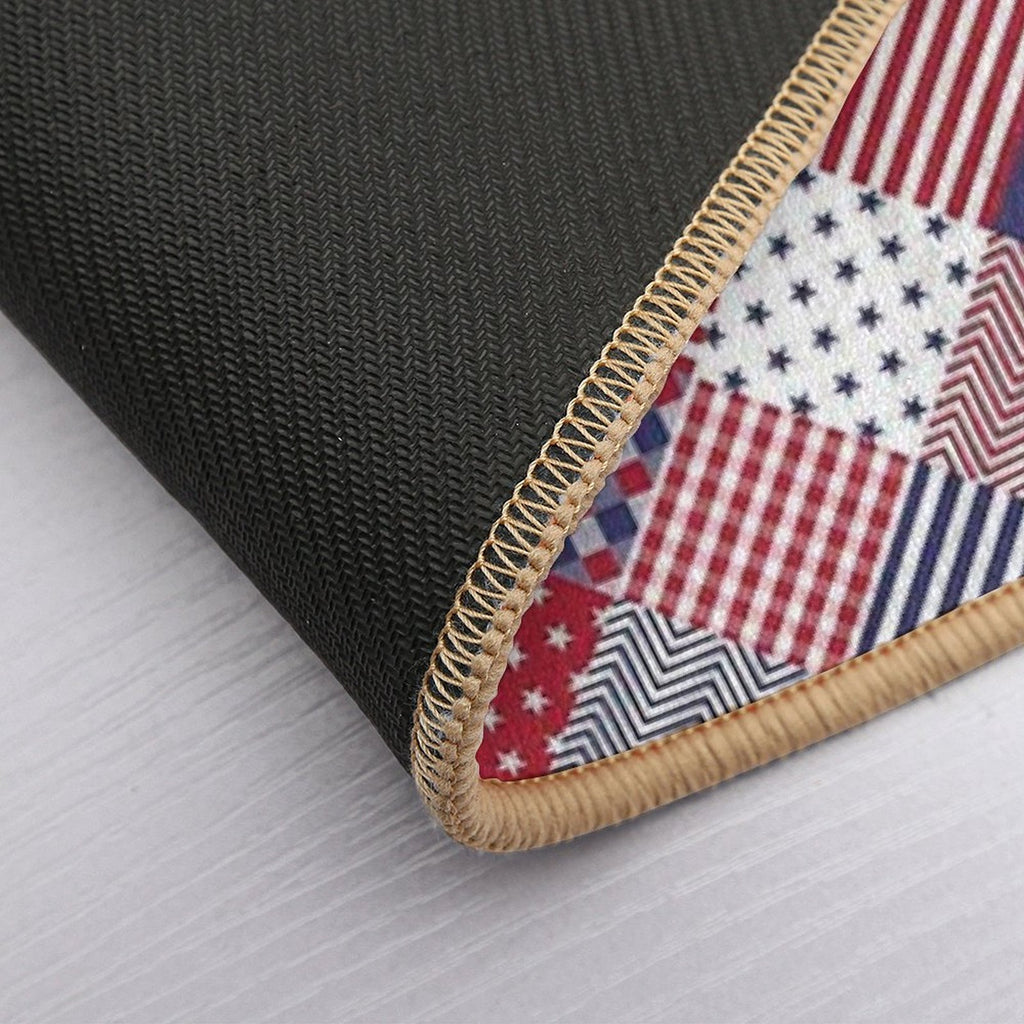 USA Americana Diagonal Red White & Blue Quilt  Stain-Proof Bath Mat