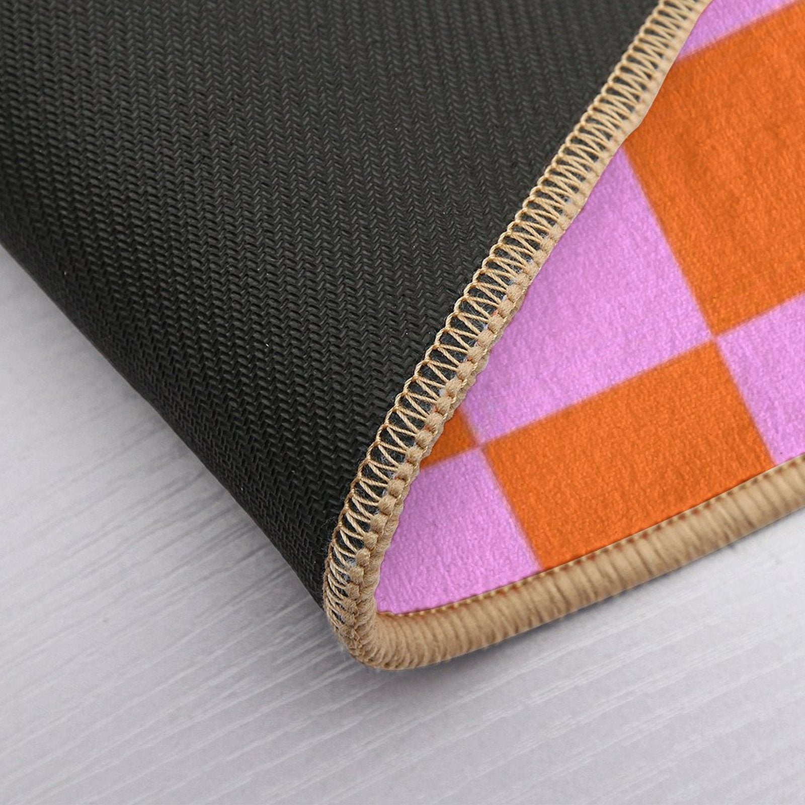 Checkerboard Retro Check Geometric Checked Pattern in Bright Orange Red And Pink  Absorbent Bath Mat
