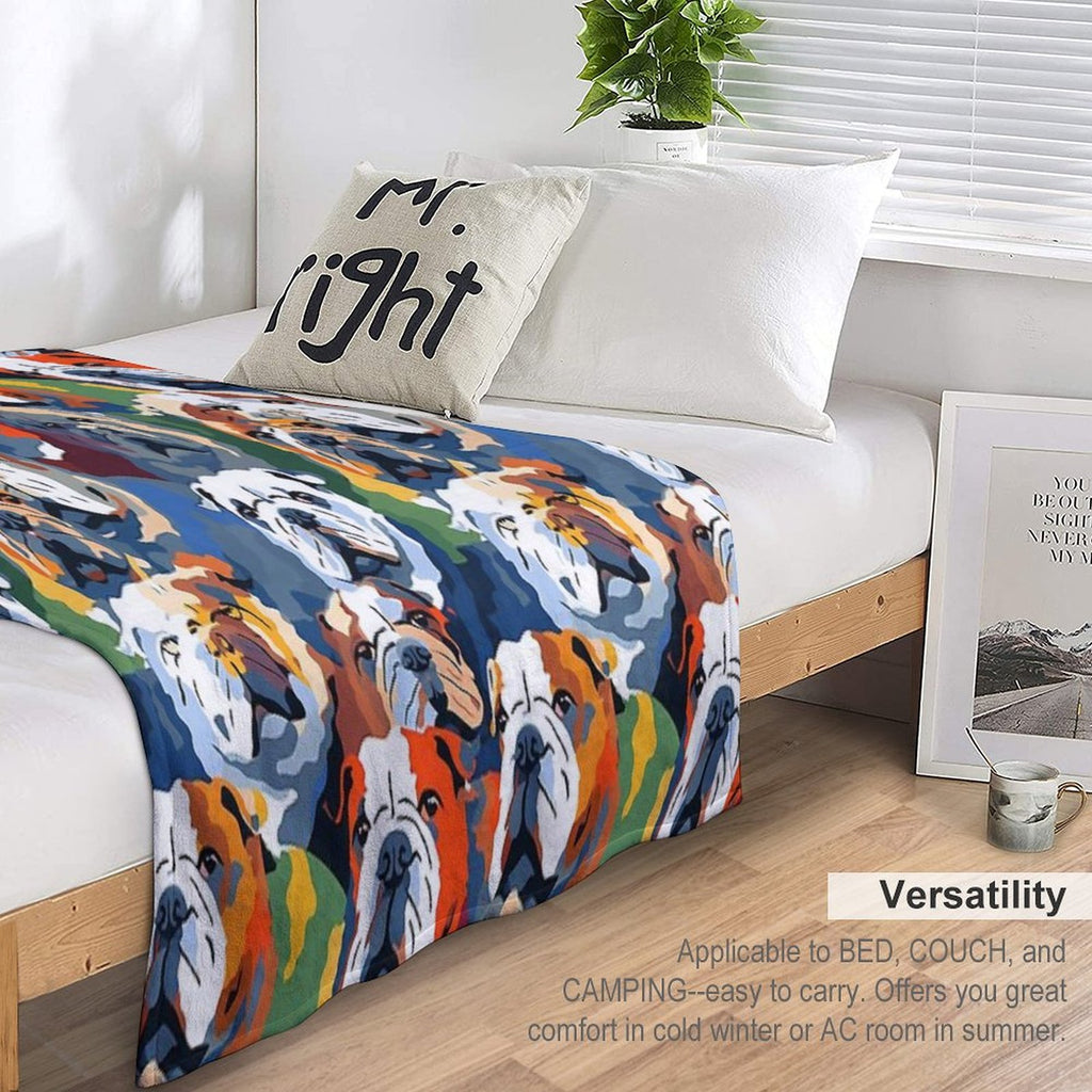 Bulldog in Camouflage Pattern Machine-washable Throw Blanket