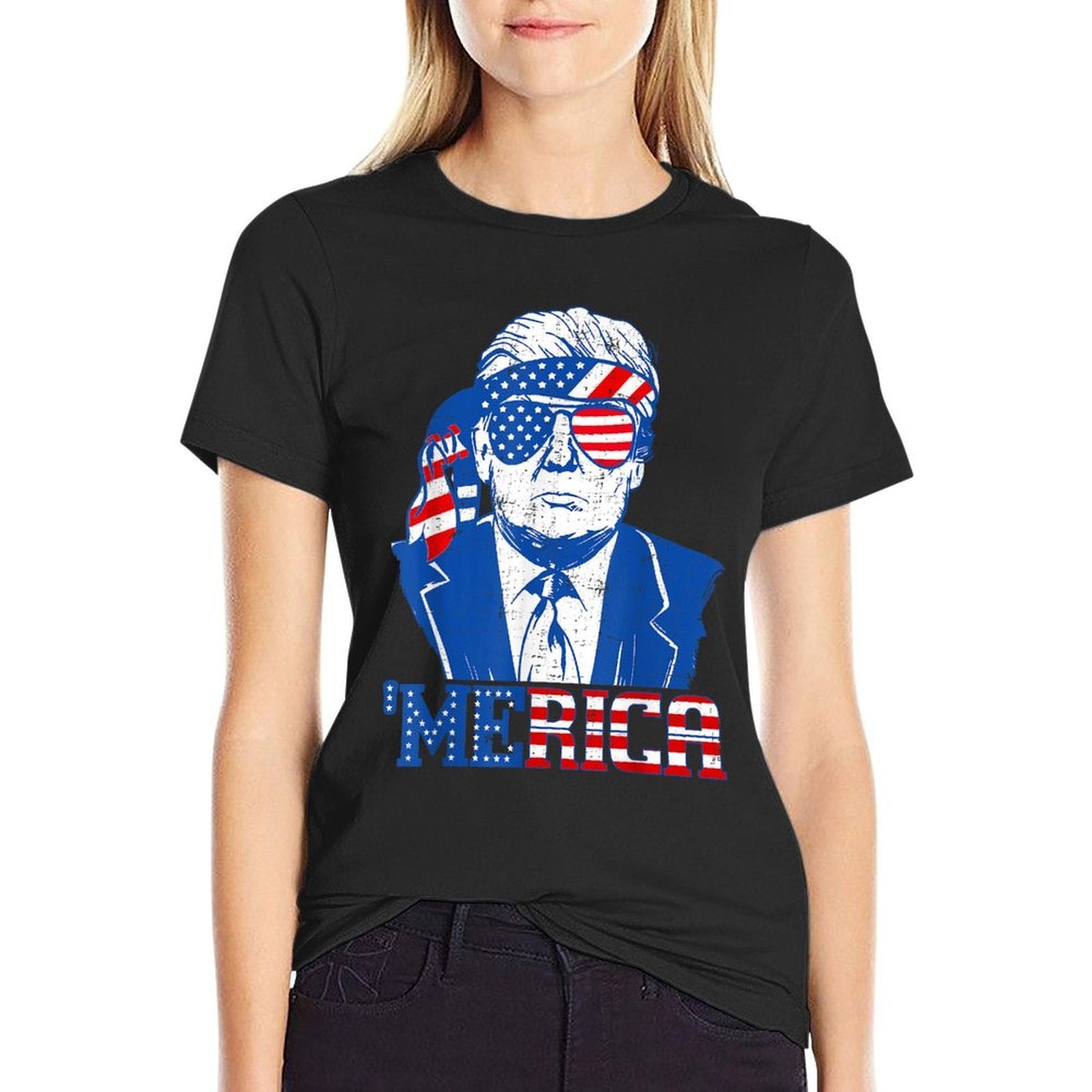 'Merica Donald Trump - Funny Trump 4th Of July American Flag  Cotton T-Shirt