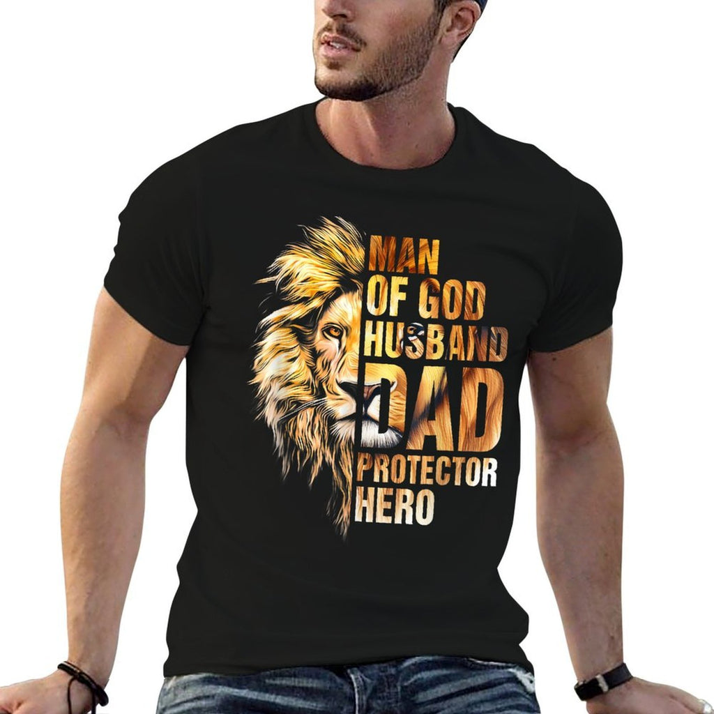 Man of God Husband Dad Protector Hero Lion Fathers Day  Vintage-inspired T-Shirt