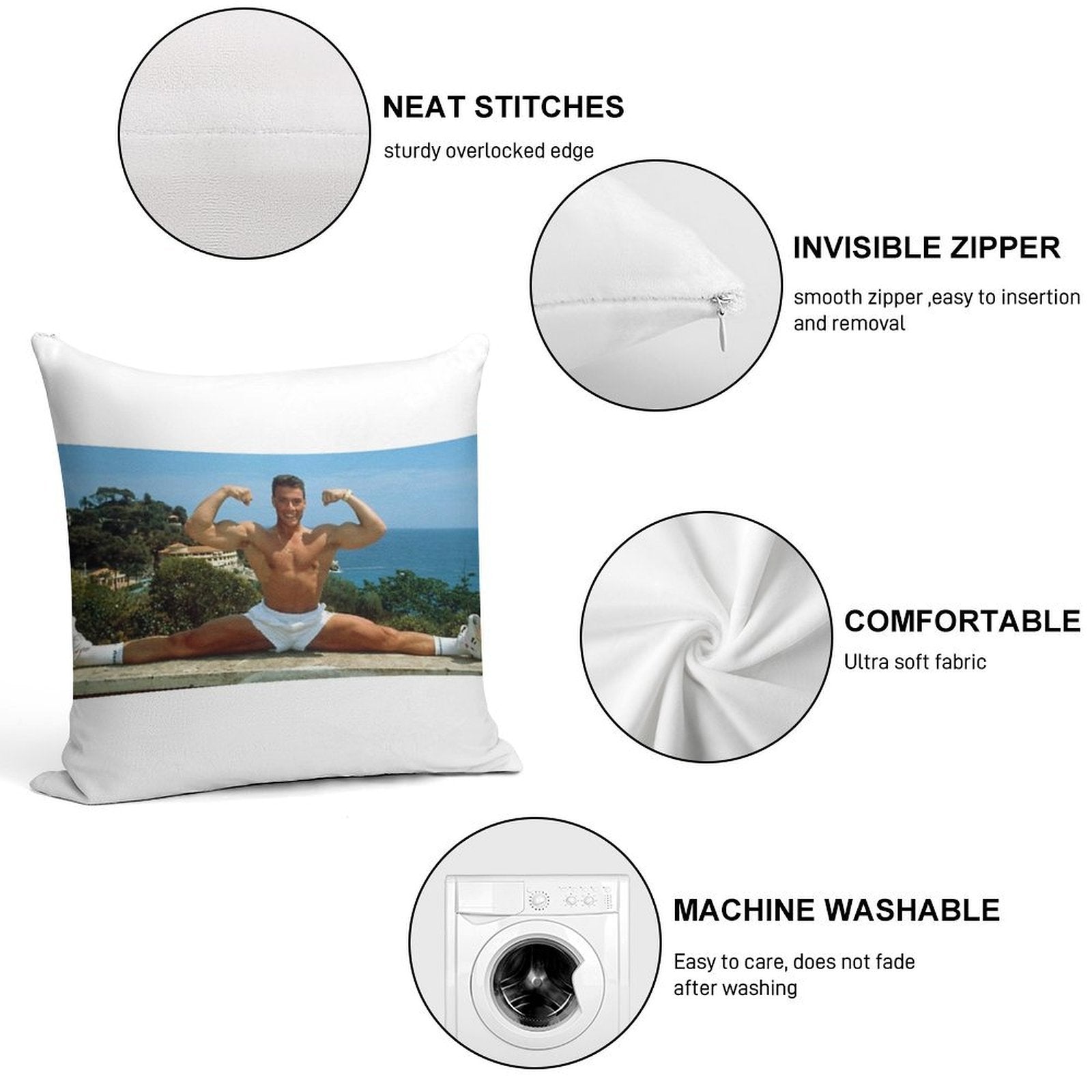 Jean Claude Van Damme Splits Soft Short Plush Fabric Throw Pillow