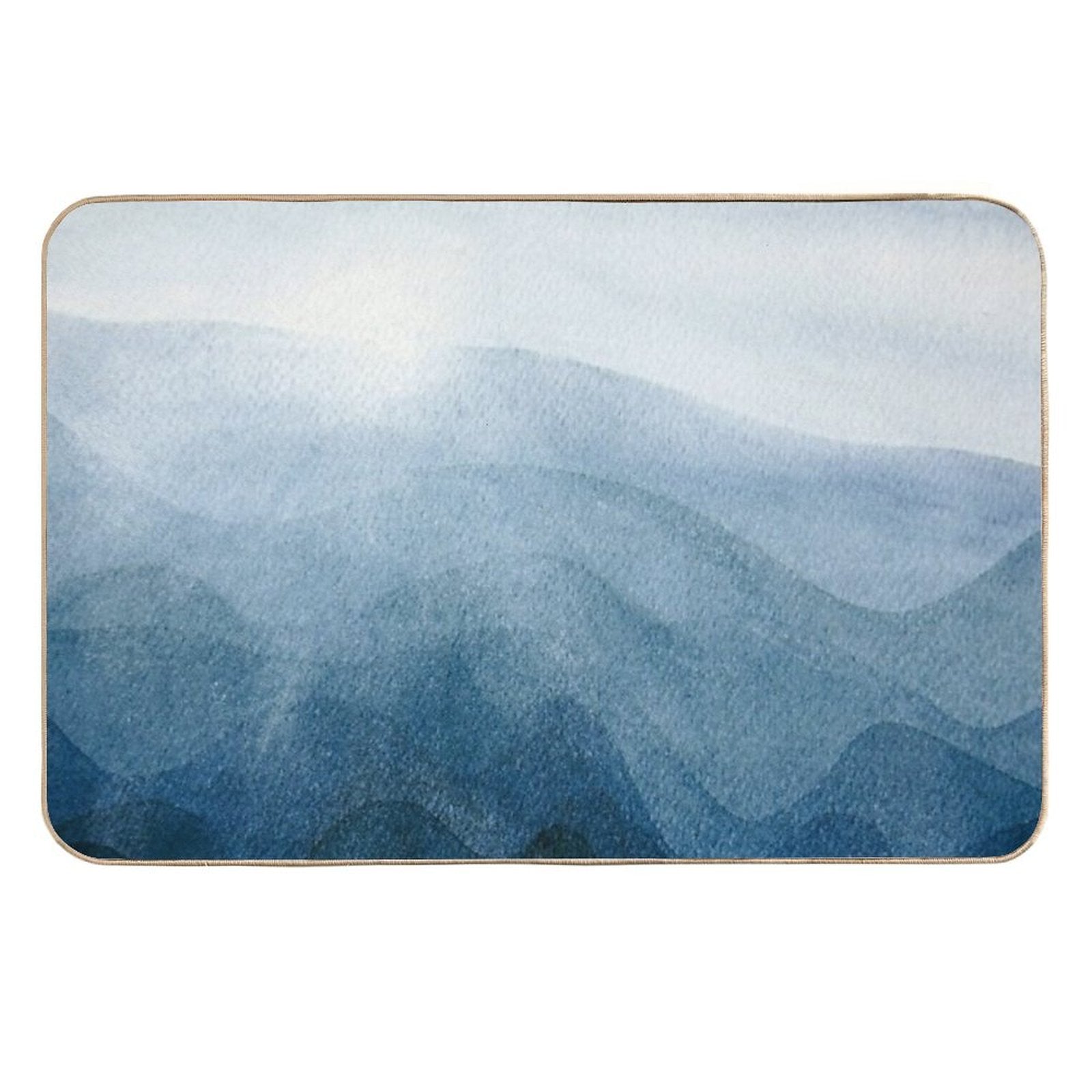 Blue Sunrise in The Mountains, Dawn, Abstract Watercolor  Rapid-Drying Bath Mat