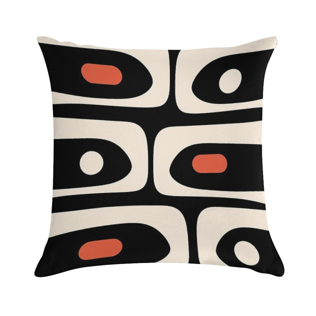 Mid Century Modern Piquet Abstract Pattern Black, Orange, And Almond Cream Soft Anti-Pilling Throw Pillow
