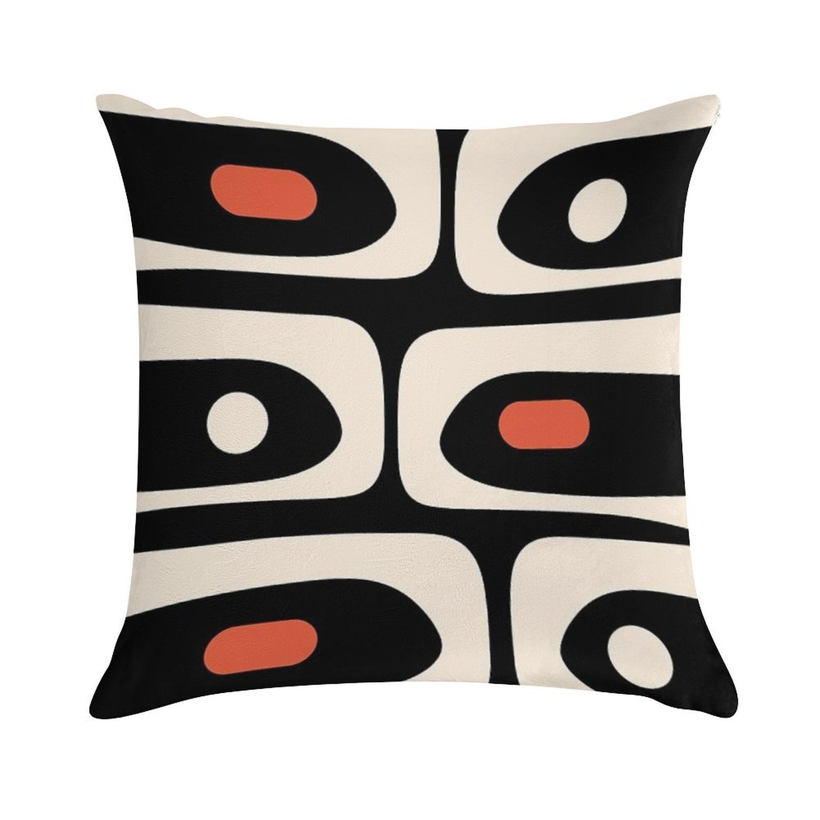 Mid Century Modern Piquet Abstract Pattern Black, Orange, And Almond Cream Soft Anti-Pilling Throw Pillow