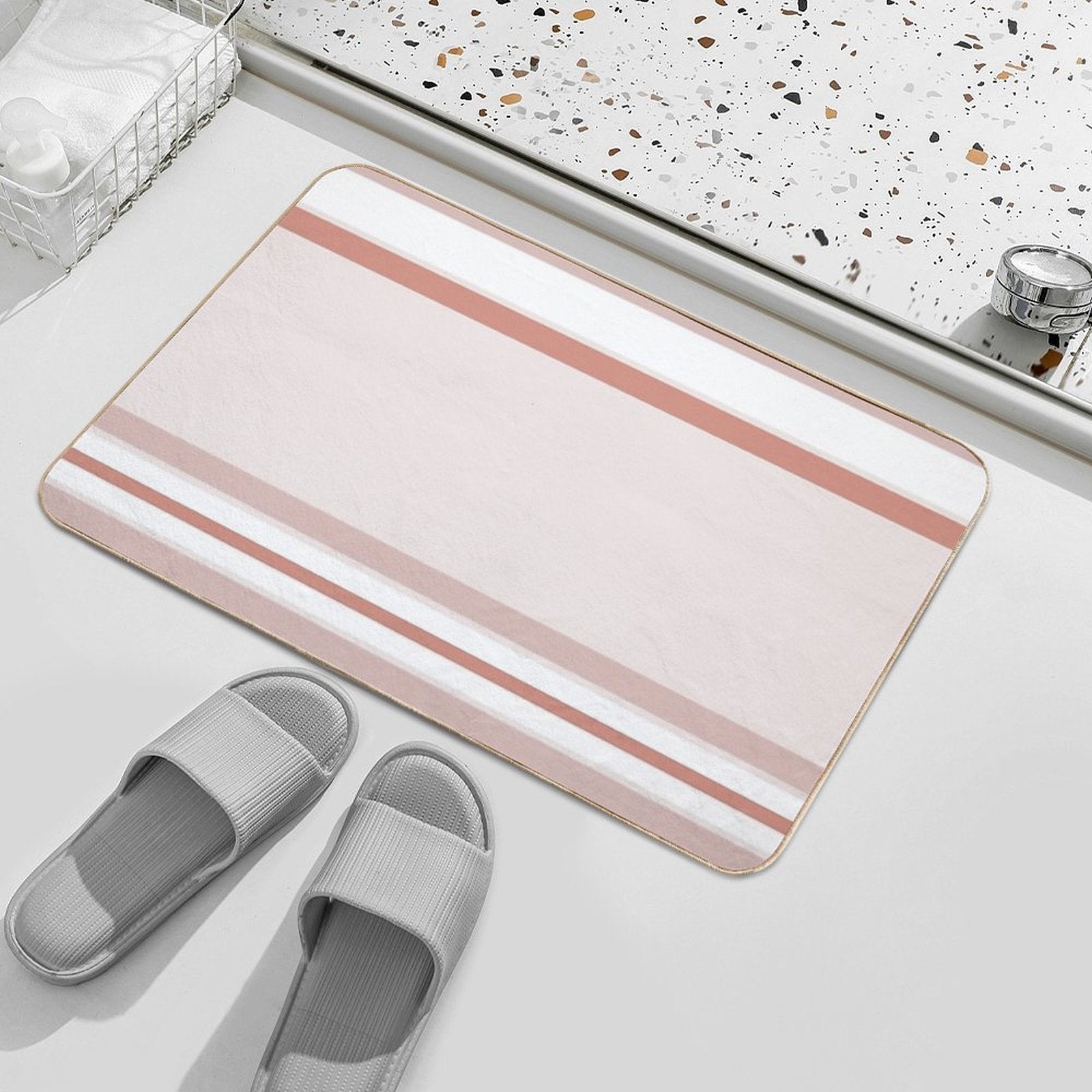 Line Art Neutral Peach  Absorbent Bath Mat