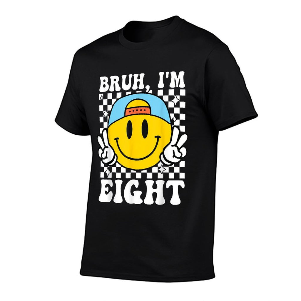 Bruh Im Eight 8 8th Birthday Groovy Boys Girls 8 Years Old  Cotton T-Shirt