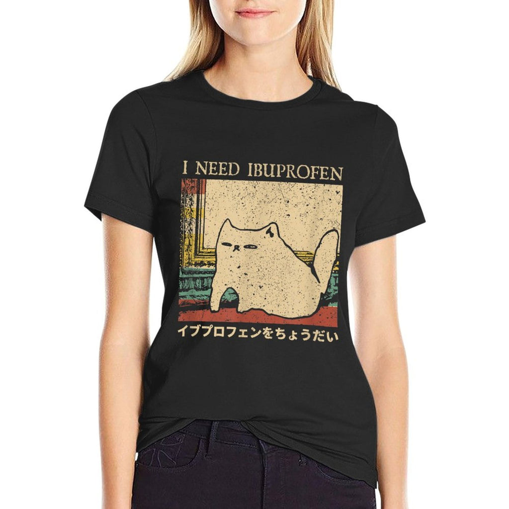 I Need Ibuprofen Funny Cat Meme Japanese Men Women  Moisture-wicking T-Shirt