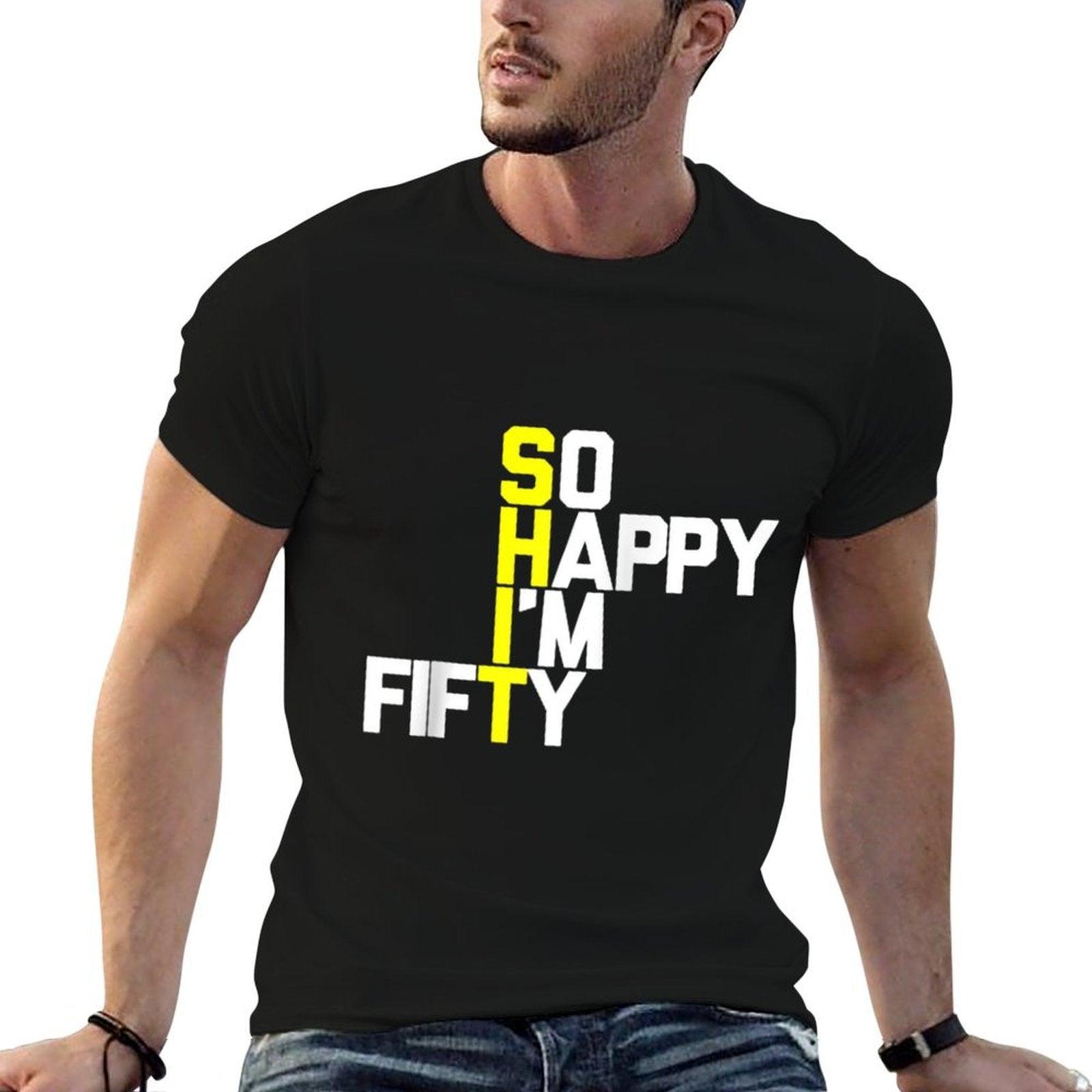 50th Birthday So Happy I'm 50 - Funny 50th Birthday Raglan Baseball  Ribbed Collar T-Shirt