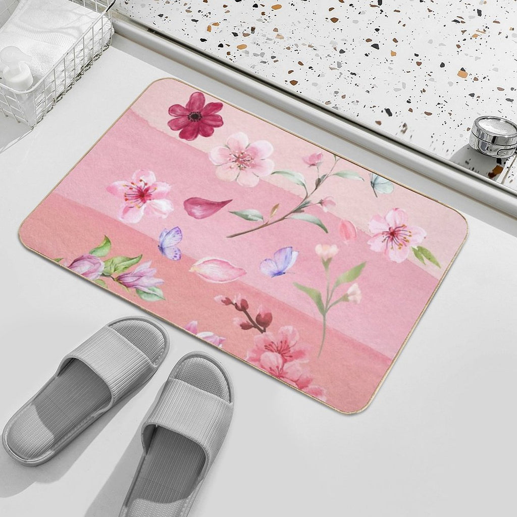 Watercolor Flowers And Butterflies  Dirt-Trapping Bath Mat