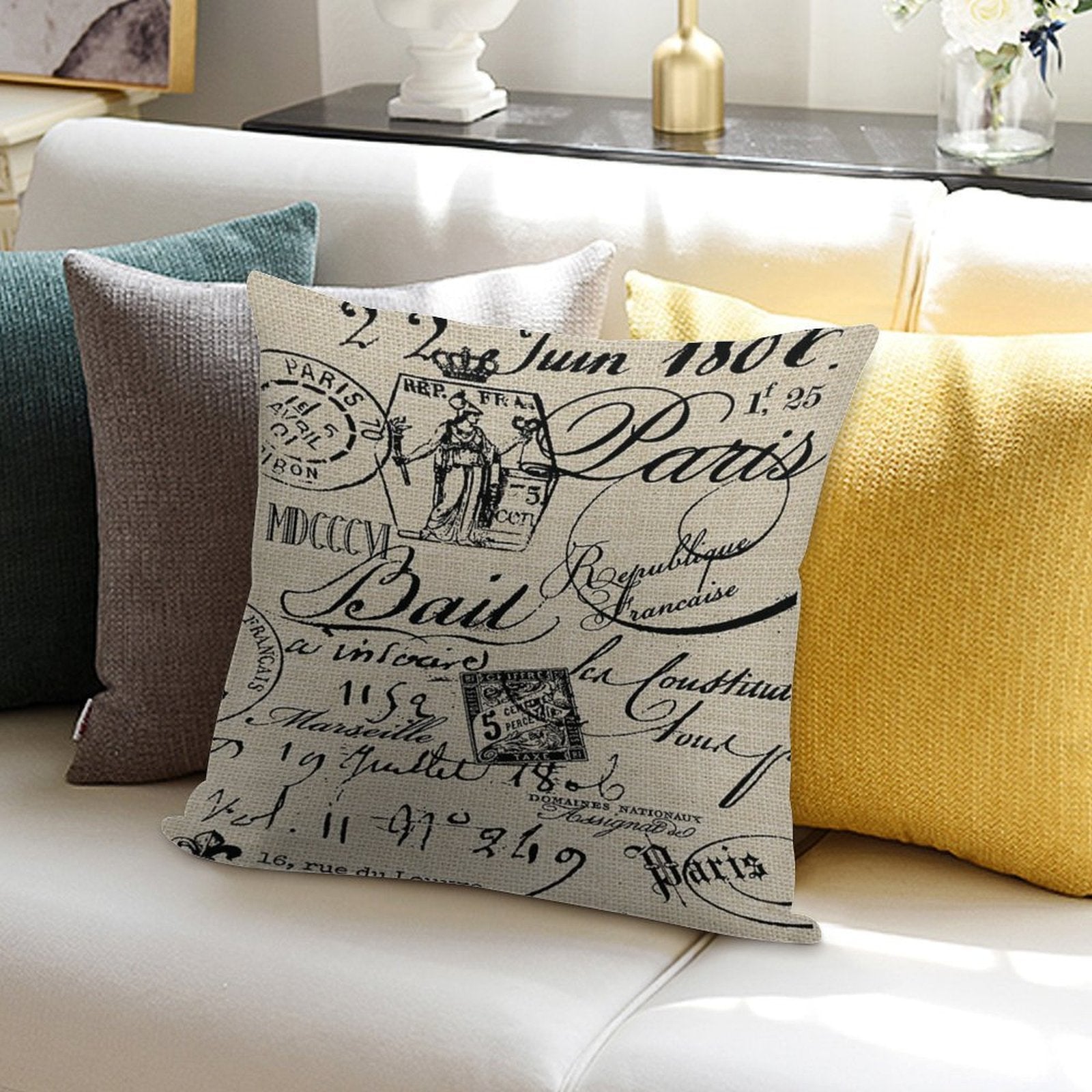 French Script Pillow Soft Hidden Zipper Throw Pillow