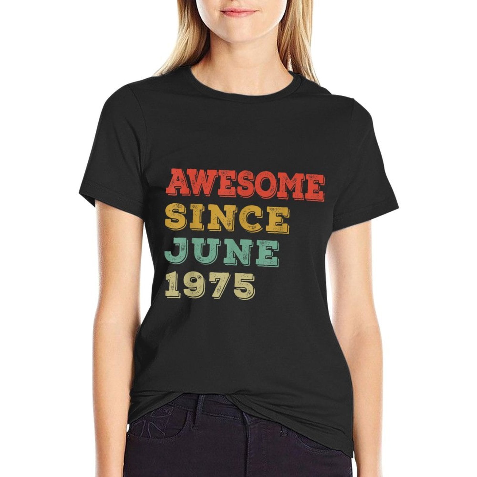 50 Years Old Awesome Since June 1975 50th Birthday Gifts  Ribbed Collar T-Shirt